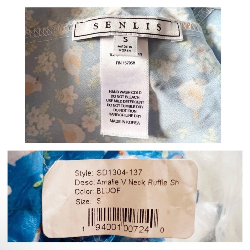 New! SENLIS Amalie Blue Floral Ruffle Midi Dress with Open Back - Picture 13 of 13